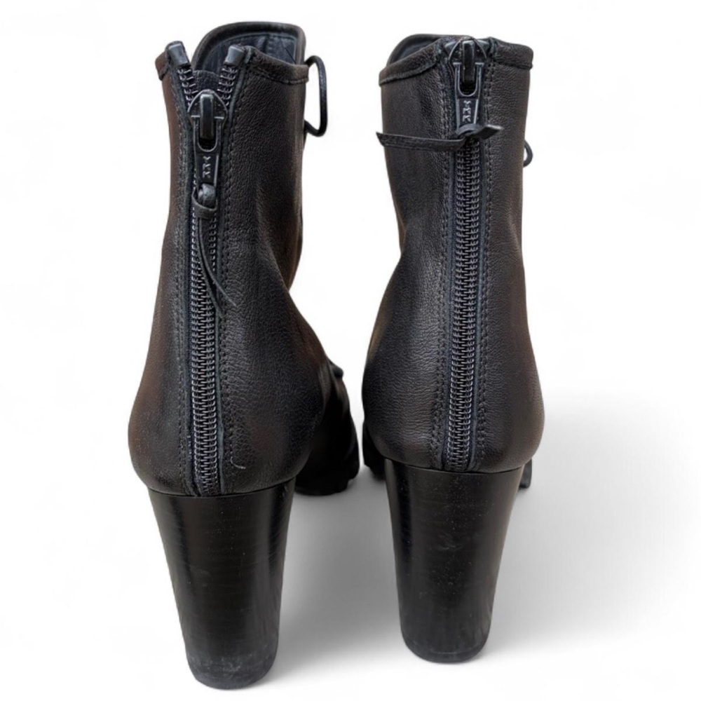 Stuart Weitzman Black Leather Heeled Lace Up Combat Ankle Boot Size 8 - Picture 6 of 8